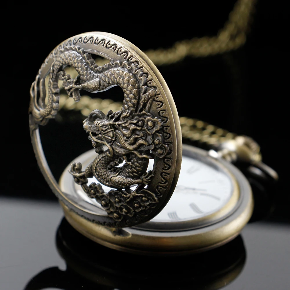 Silver Chinese Characteristic Dragon Shaped Pocket Watch Men's High Quality Necklace Timing Pendant Women's Jewelry Gift Clock