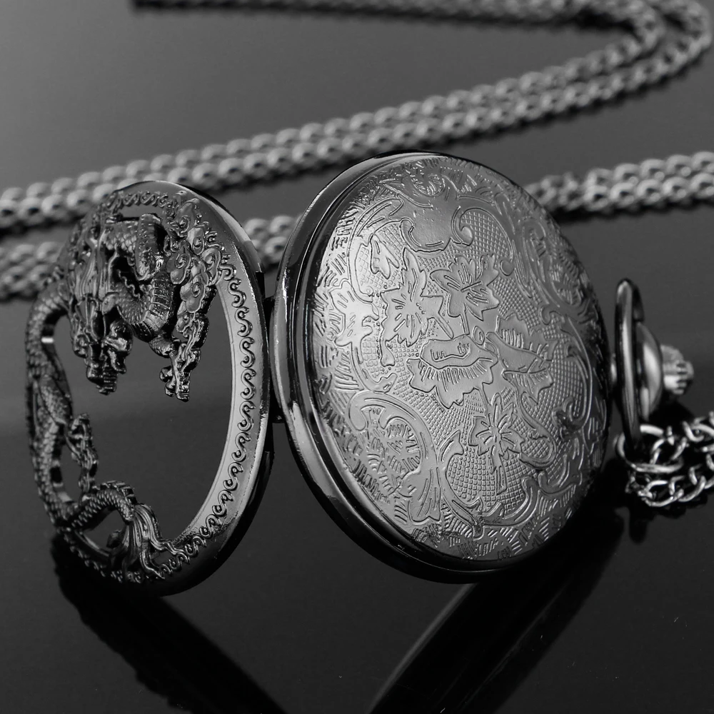 Silver Chinese Characteristic Dragon Shaped Pocket Watch Men's High Quality Necklace Timing Pendant Women's Jewelry Gift Clock