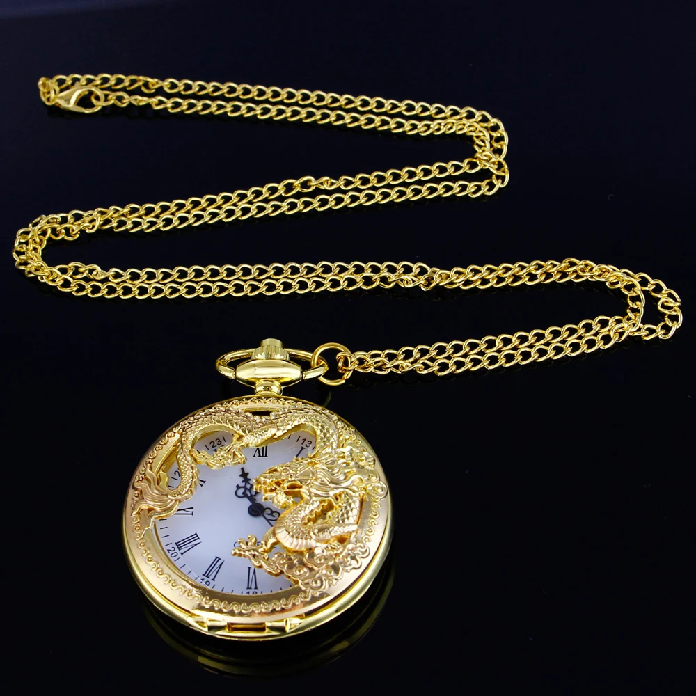Silver Chinese Characteristic Dragon Shaped Pocket Watch Men's High Quality Necklace Timing Pendant Women's Jewelry Gift Clock
