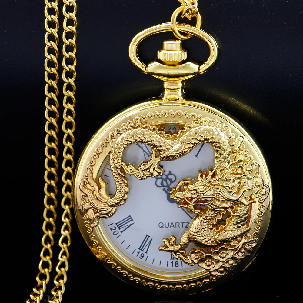 Silver Chinese Characteristic Dragon Shaped Pocket Watch Men's High Quality Necklace Timing Pendant Women's Jewelry Gift Clock
