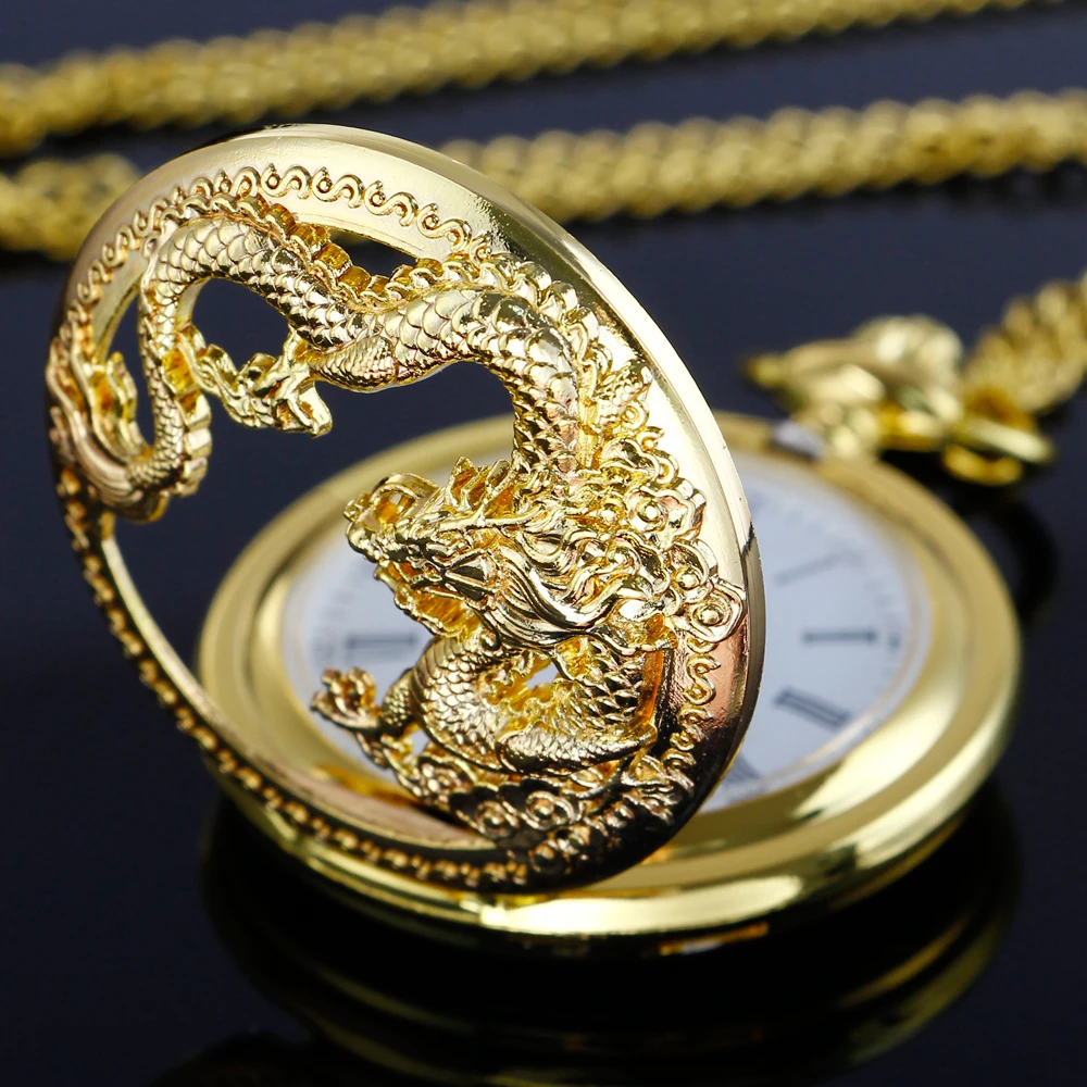Silver Chinese Characteristic Dragon Shaped Pocket Watch Men's High Quality Necklace Timing Pendant Women's Jewelry Gift Clock