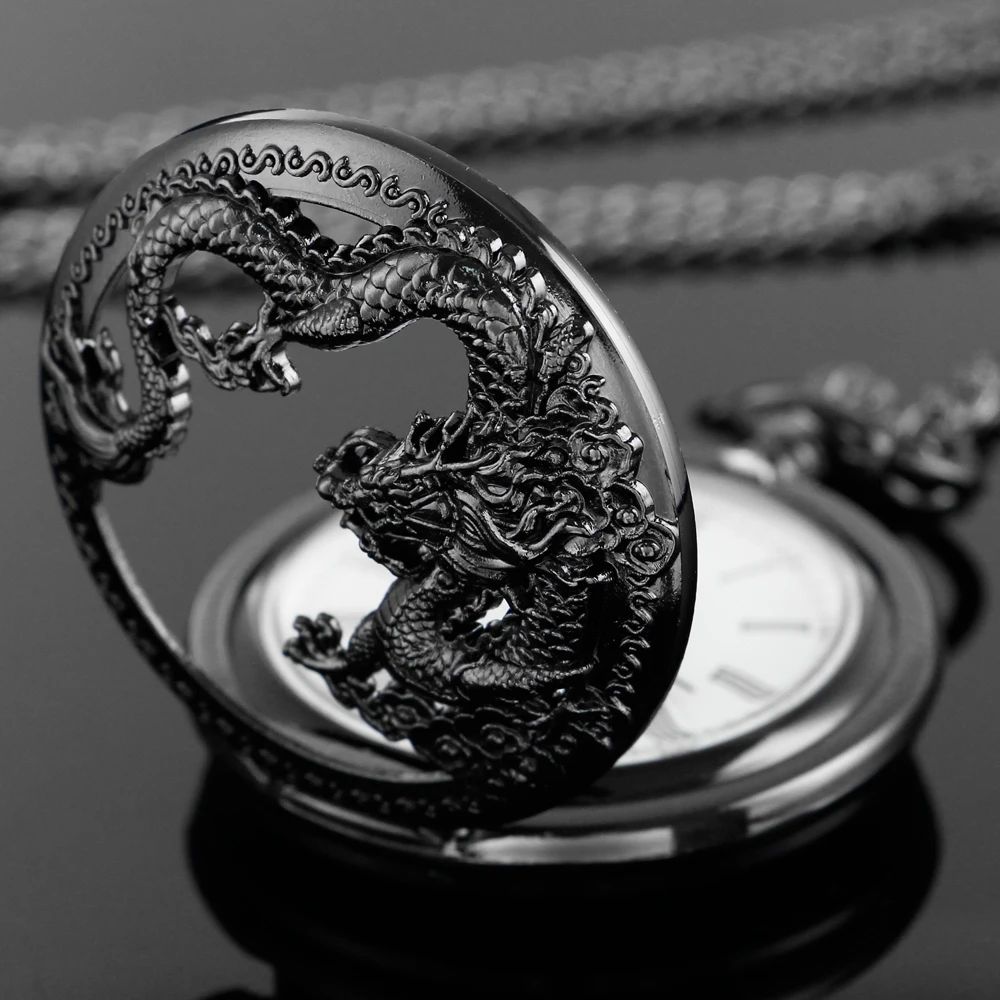 Silver Chinese Characteristic Dragon Shaped Pocket Watch Men's High Quality Necklace Timing Pendant Women's Jewelry Gift Clock