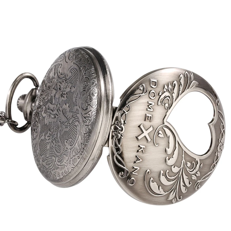 Antique Hollow Love Heart Cartoon Theme Quartz Pocket Watch Dome Kano Women Cosplay Fans Fashion Sweater Chain Necklace Pendant