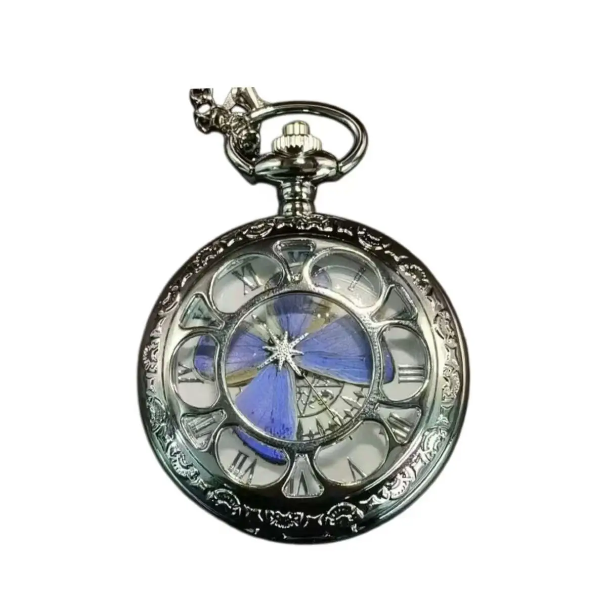 Pocket Watch,Butterfly Rose Crystal Decoration Pocket Watch,Fashionable Pocket Watch,For Classmates/Friends/Family Linked Watch