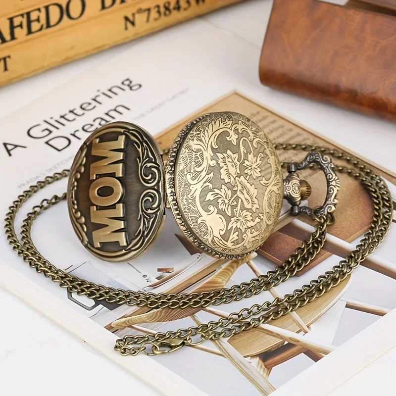 Vintage Bronze Quartz Pocket Watch Designed For Mom's Birthday Gift Vintage Pendance Fob Chain Pocket Watch