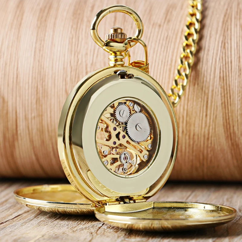 Mechanical Pocket Men Watch Vintage Skeleton Dial Sivler Double Face Hand Winding Mechanical Male Fob Chain Watches Wedding Gift