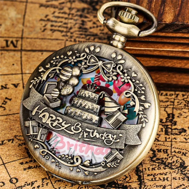 Vintage Bronze Necklace Birthday Gift Hollowed-out Cake Gift 3D Carved Birthday Gift for Children