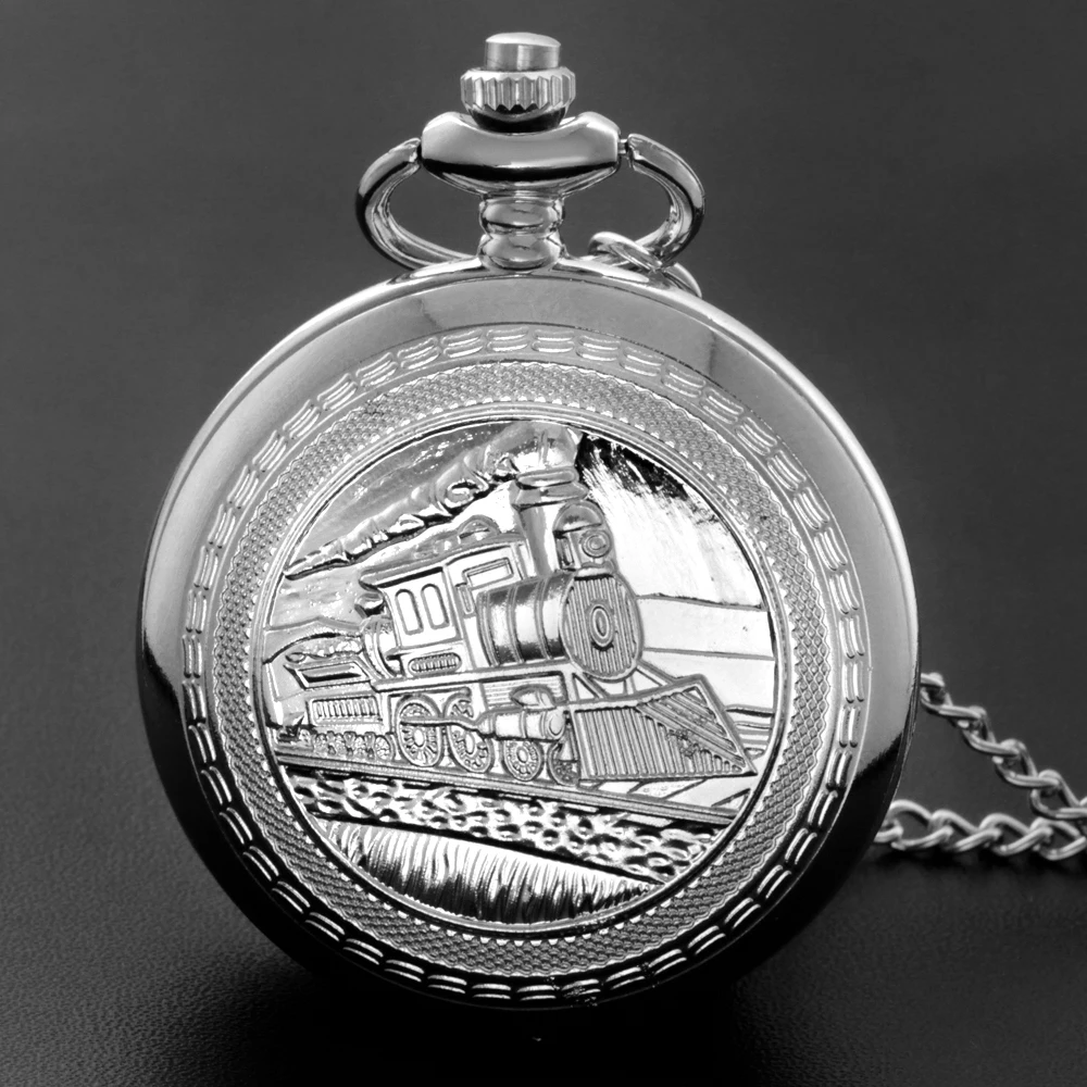 Train Quartz Pocket Watch Vintage Bronze Necklace With Chain Pocket Fob Watches Steampunk Pendant CF1482