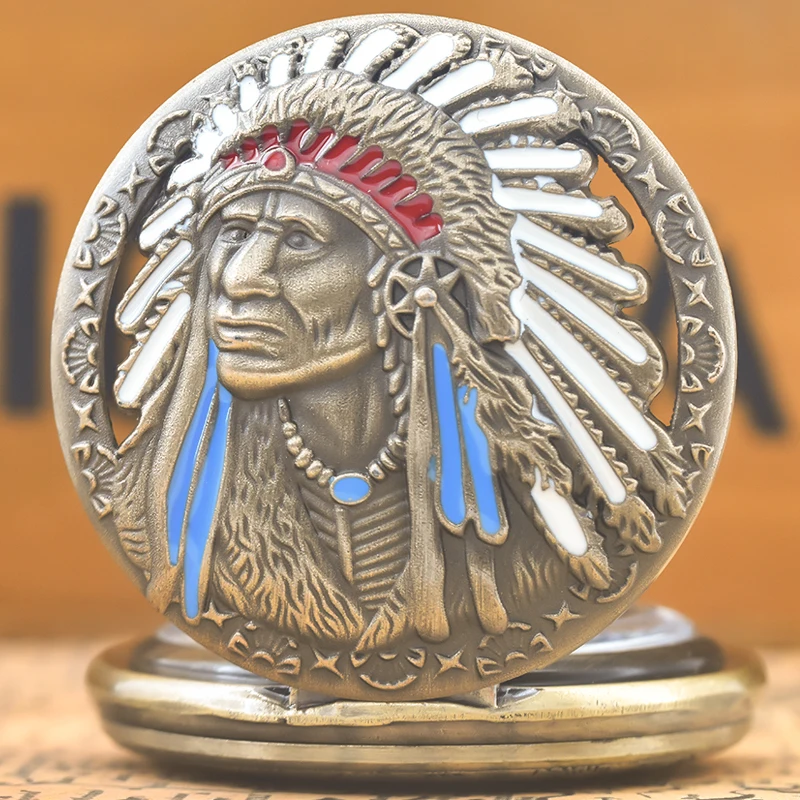 Retro Charm Neutral Fashion Indian Style Relief Quartz Pocket Watch Steampunk Men's and Women's Necklace Pendant Gift