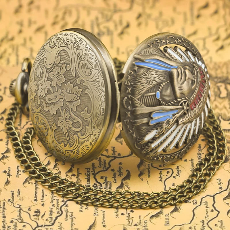 Retro Charm Neutral Fashion Indian Style Relief Quartz Pocket Watch Steampunk Men's and Women's Necklace Pendant Gift