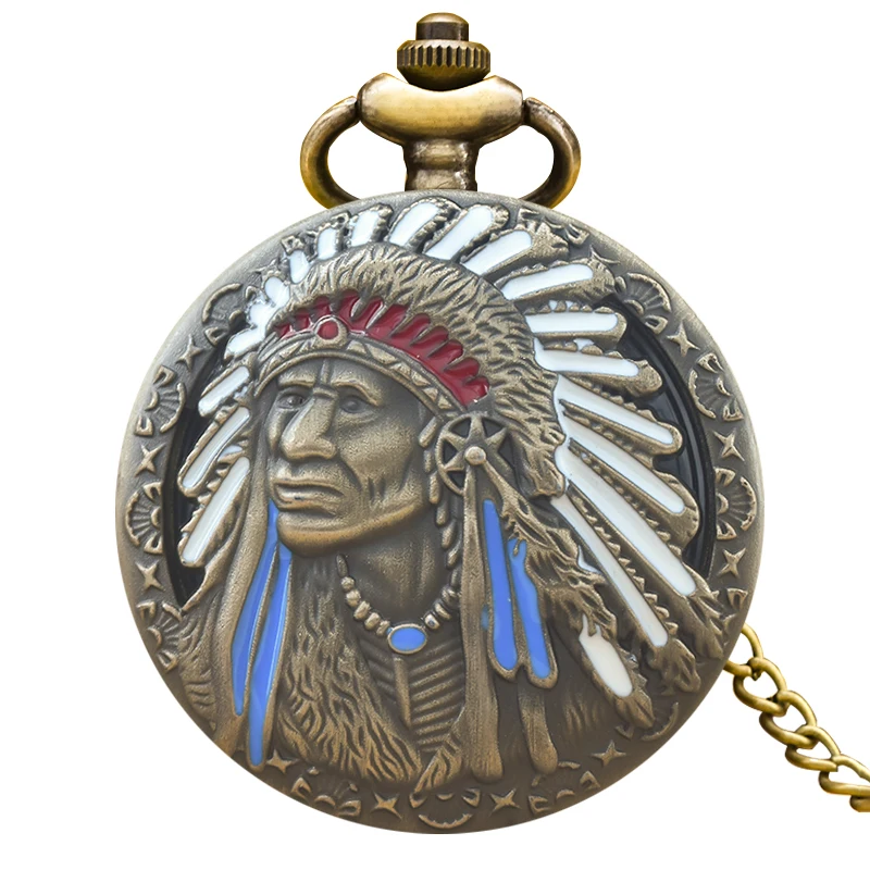 Retro Charm Neutral Fashion Indian Style Relief Quartz Pocket Watch Steampunk Men's and Women's Necklace Pendant Gift