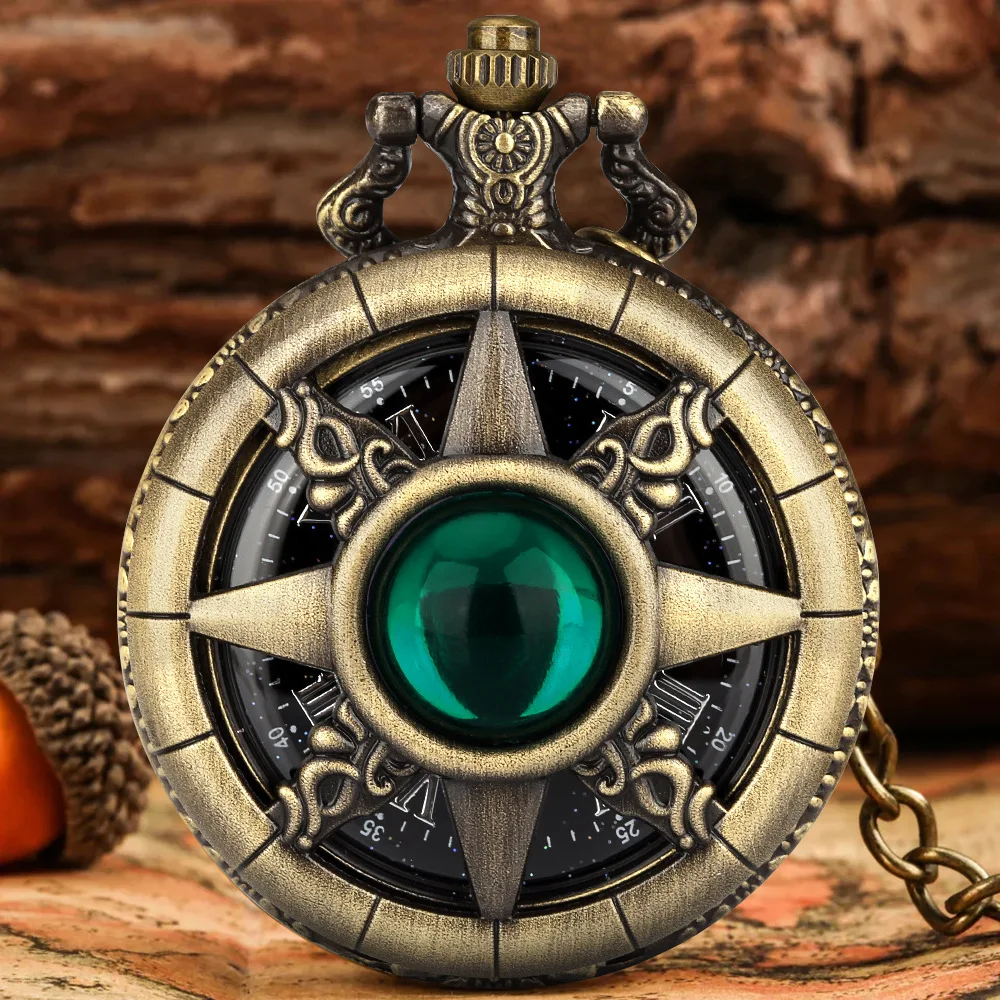 Pocket Watch, Starry Sky Literal Ship Rudder Hollow Multi-Color Retro Quartz Pocket Watch, Necklace Antique Copper Flip Watch