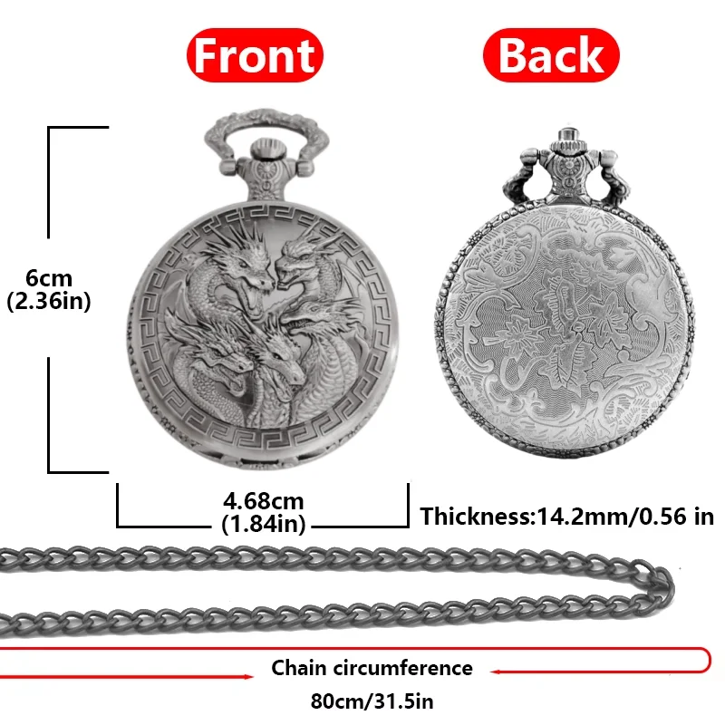 Retro Charm Neutral Handsome Fashion Dragon Group Carving Quartz Pocket Watch Steampunk Men's and Women's Necklace Pendant Gift
