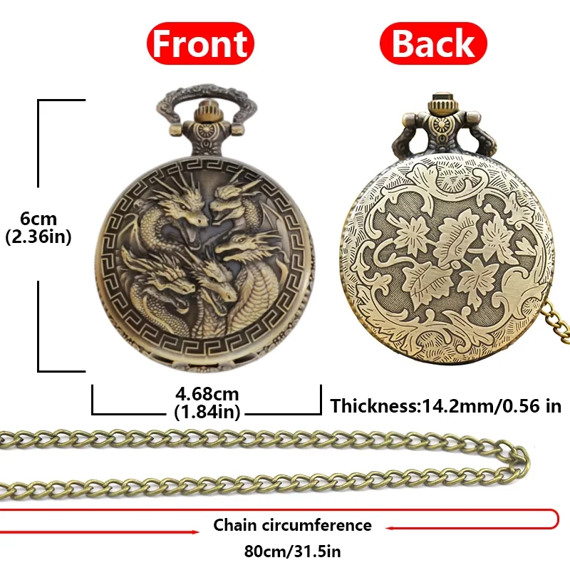 Retro Charm Neutral Handsome Fashion Dragon Group Carving Quartz Pocket Watch Steampunk Men's and Women's Necklace Pendant Gift