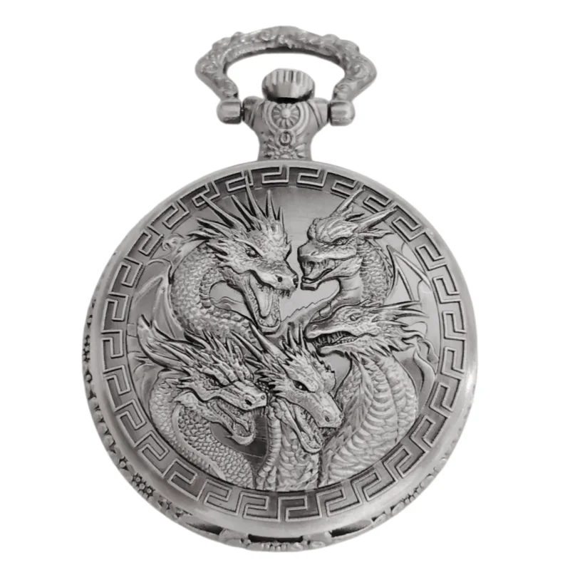 Retro Charm Neutral Handsome Fashion Dragon Group Carving Quartz Pocket Watch Steampunk Men's and Women's Necklace Pendant Gift