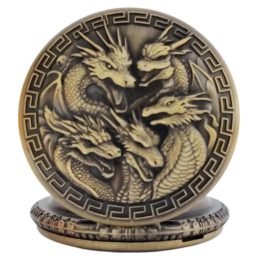 Retro Charm Neutral Handsome Fashion Dragon Group Carving Quartz Pocket Watch Steampunk Men's and Women's Necklace Pendant Gift