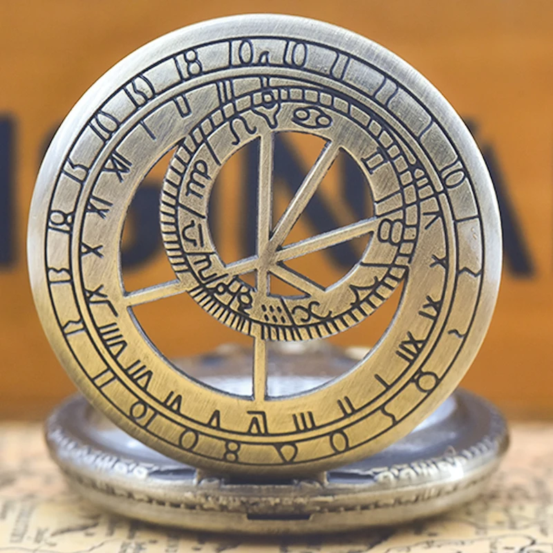 Retro Charm Neutral Fashion Geometric Lines Hollow Carving Quartz Pocket Watch Steampunk Men's and Women's Necklace Pendant Gift