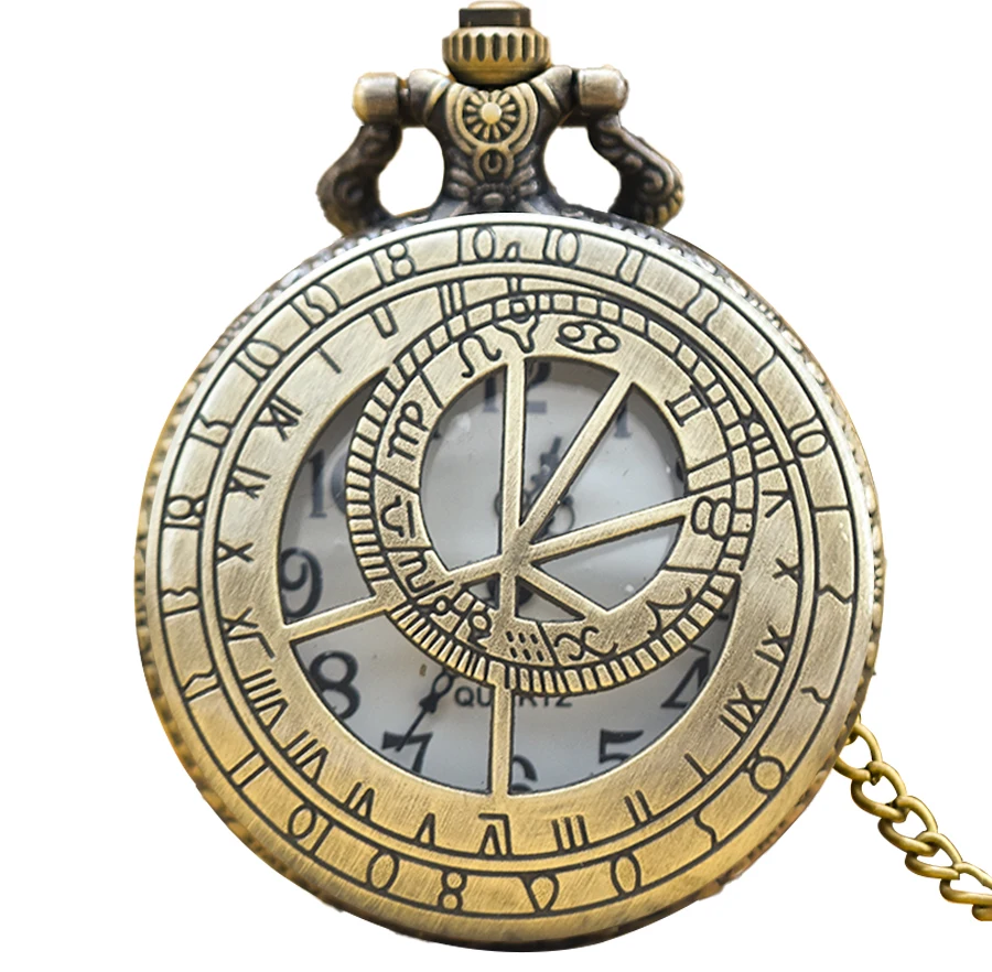 Retro Charm Neutral Fashion Geometric Lines Hollow Carving Quartz Pocket Watch Steampunk Men's and Women's Necklace Pendant Gift