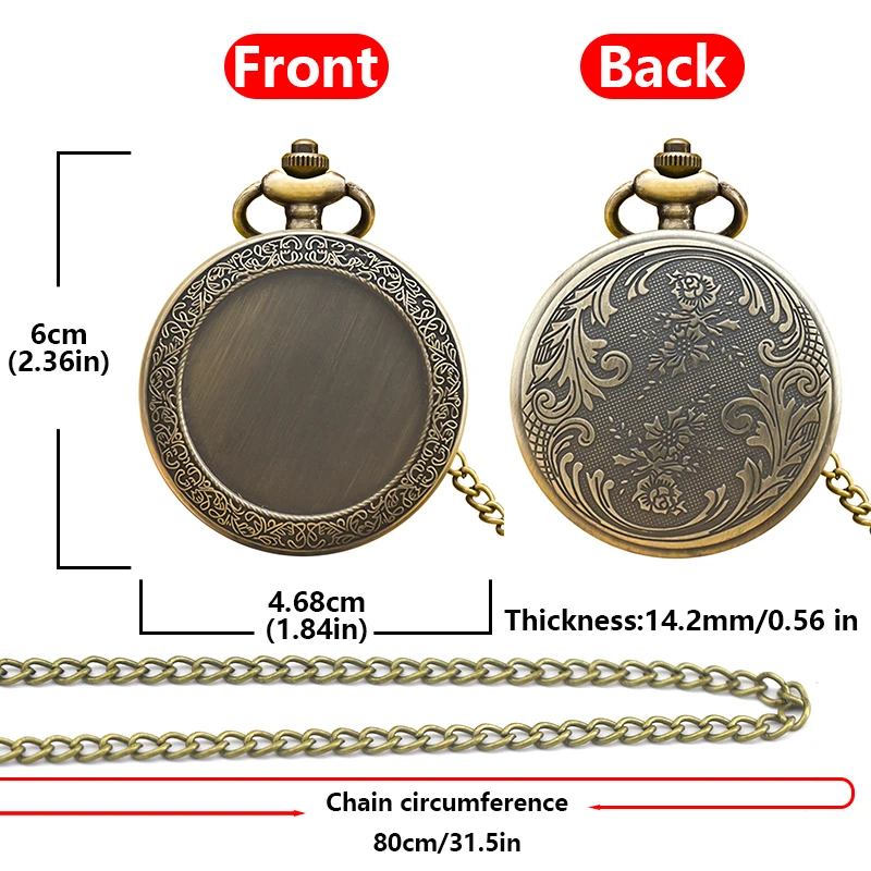 Retro Charm Neutral Fashion Textuable Quartz Pocket Watch Steampunk Men's and Women's Necklace Pendant Gift