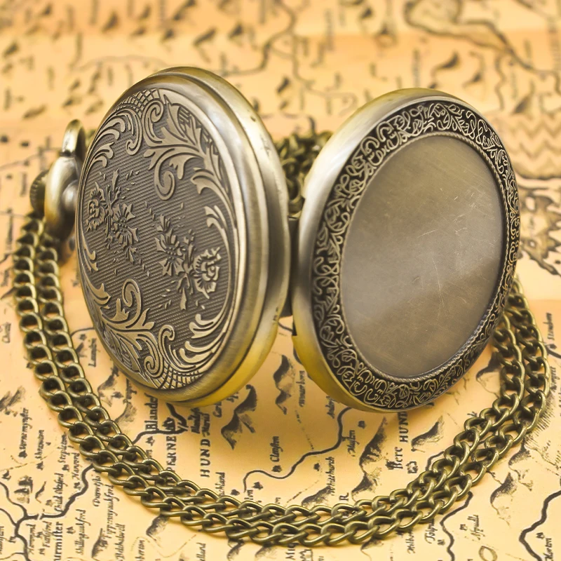 Retro Charm Neutral Fashion Textuable Quartz Pocket Watch Steampunk Men's and Women's Necklace Pendant Gift