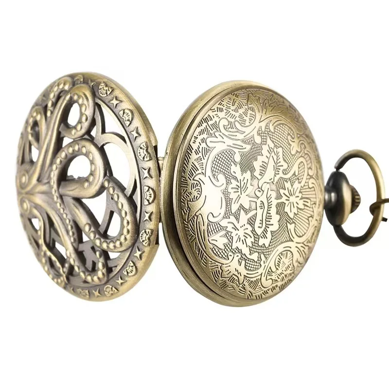 Retro Charm Neutral Octopus Hollow Relief Quartz Pocket Watch Steampunk Men's and Women's Necklace Pendant Gift