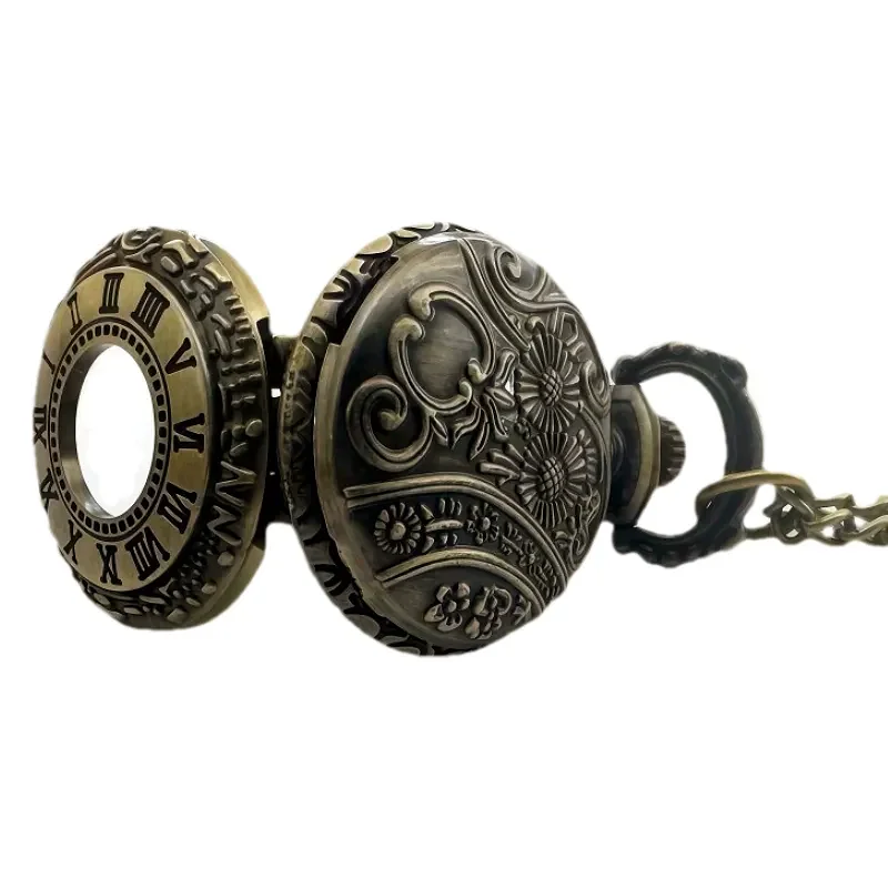Retro Charm Compact Neutral Fashion Roman Digital Quartz Steampunk Pocket Watch Women's and Men's Necklace Pendant Gift