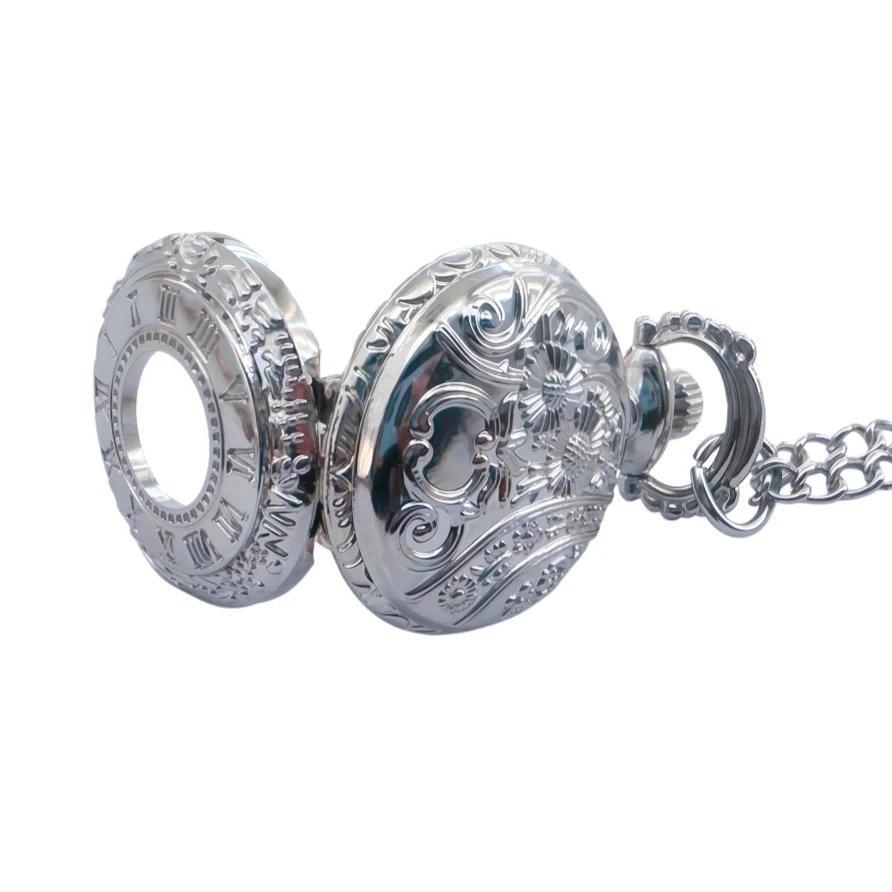 Retro Charm Compact Neutral Fashion Roman Digital Quartz Steampunk Pocket Watch Women's and Men's Necklace Pendant Gift