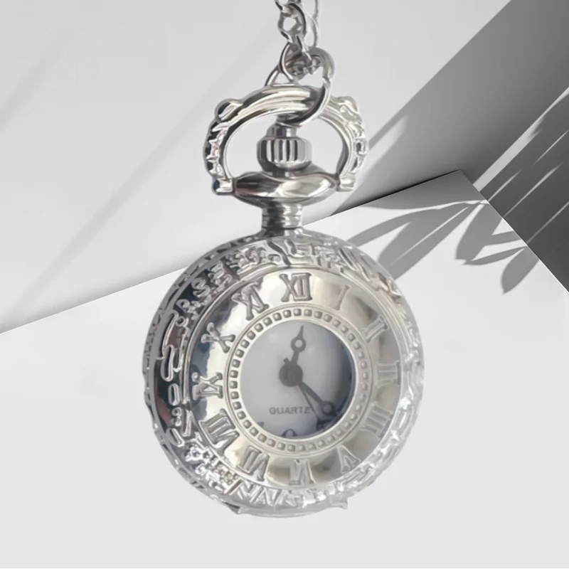 Retro Charm Compact Neutral Fashion Roman Digital Quartz Steampunk Pocket Watch Women's and Men's Necklace Pendant Gift