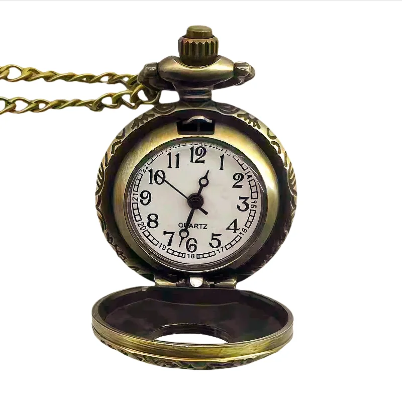 Retro Charm Compact Neutral Fashion Roman Digital Quartz Steampunk Pocket Watch Women's and Men's Necklace Pendant Gift