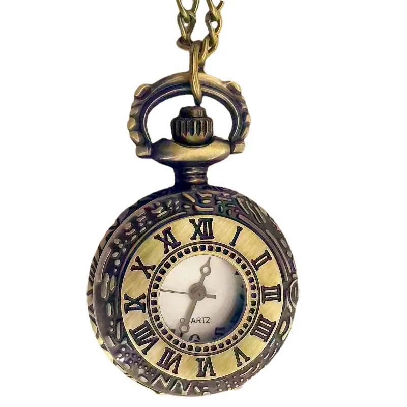Retro Charm Compact Neutral Fashion Roman Digital Quartz Steampunk Pocket Watch Women's and Men's Necklace Pendant Gift