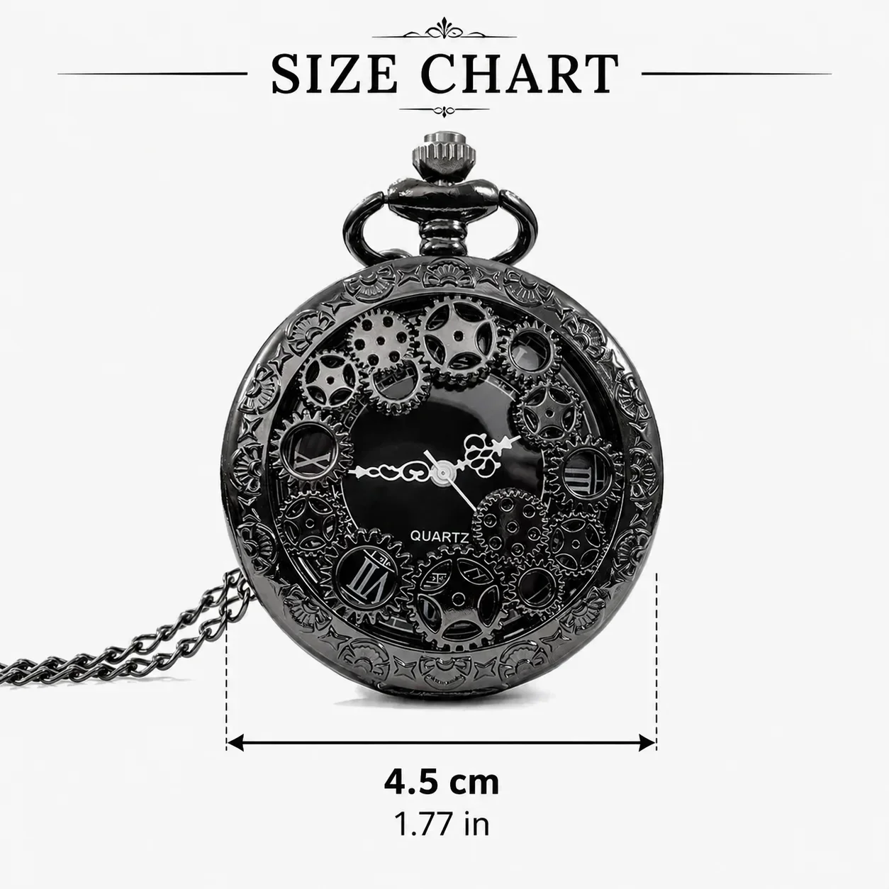 1pc Black Retro Hollow Gear Carved Quartz Pocket Watch Necklace Pendant Clock Chain Men Women Memorial Gift