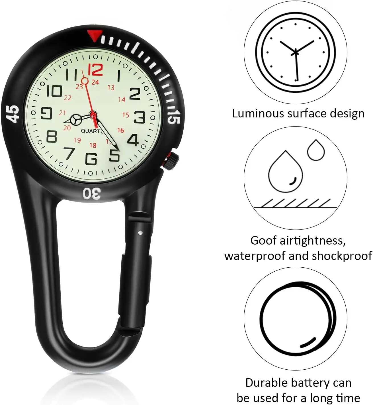 New Carabiner Clip Watches Fob Nurse Pocket Watch Medical Sports Outdoor Vintage Clock Mountaineering Sport Equipment