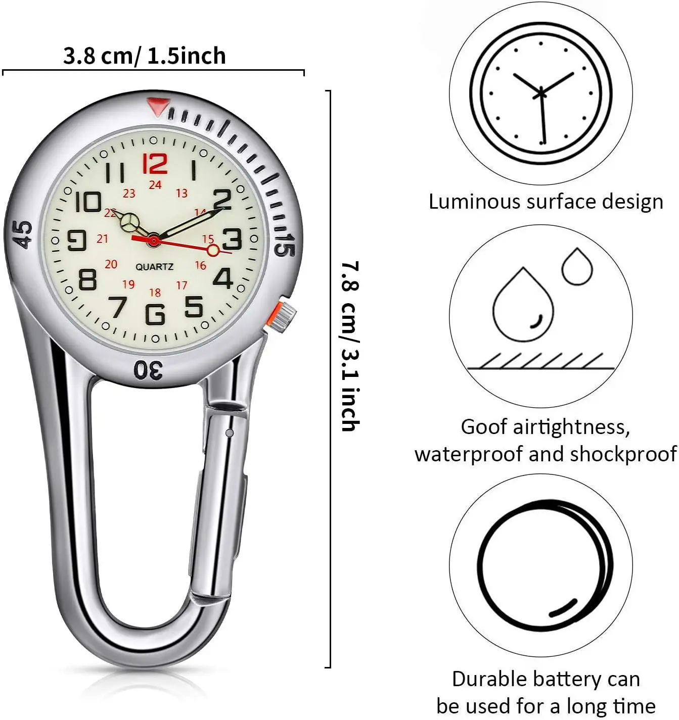 New Carabiner Clip Watches Fob Nurse Pocket Watch Medical Sports Outdoor Vintage Clock Mountaineering Sport Equipment