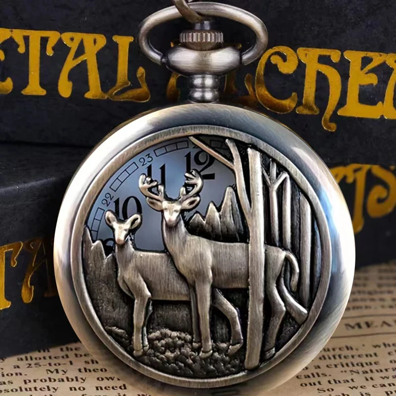 Vintage Deep Forest See Deer Series Quartz Pocket Watch Gift Casual Fashion Men's and Women's Clothing Accessories Wall Clock