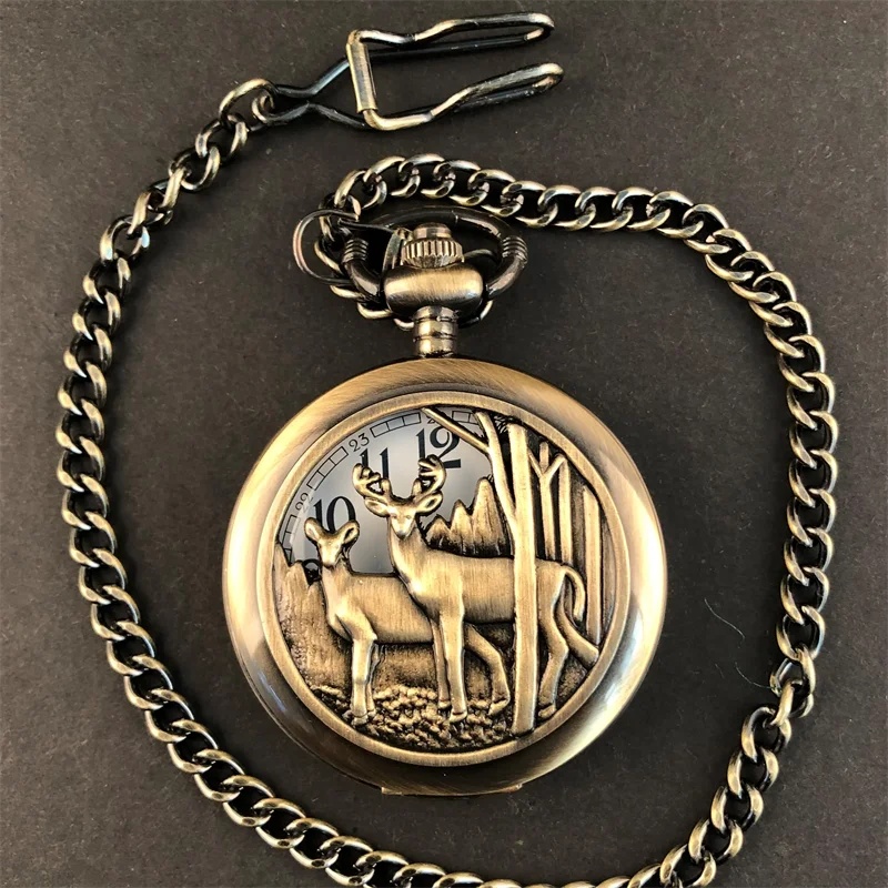 Vintage Deep Forest See Deer Series Quartz Pocket Watch Gift Casual Fashion Men's and Women's Clothing Accessories Wall Clock