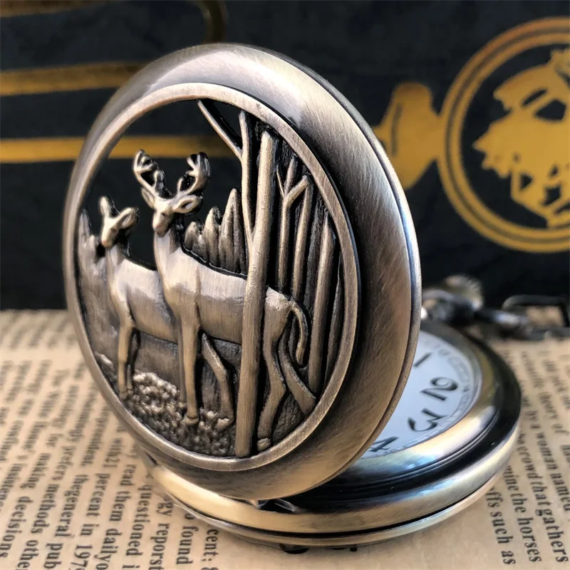 Vintage Deep Forest See Deer Series Quartz Pocket Watch Gift Casual Fashion Men's and Women's Clothing Accessories Wall Clock