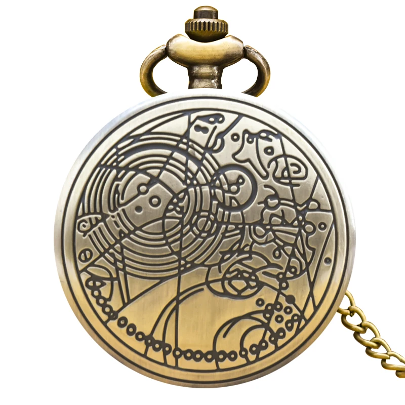 Retro Charm Neutral Fashion Geometric Line Carving Quartz Pocket Watch Steampunk Men's and Women's Necklace Pendant Gift