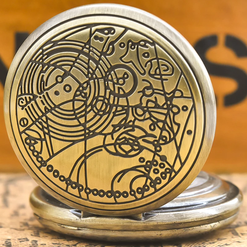 Retro Charm Neutral Fashion Geometric Line Carving Quartz Pocket Watch Steampunk Men's and Women's Necklace Pendant Gift