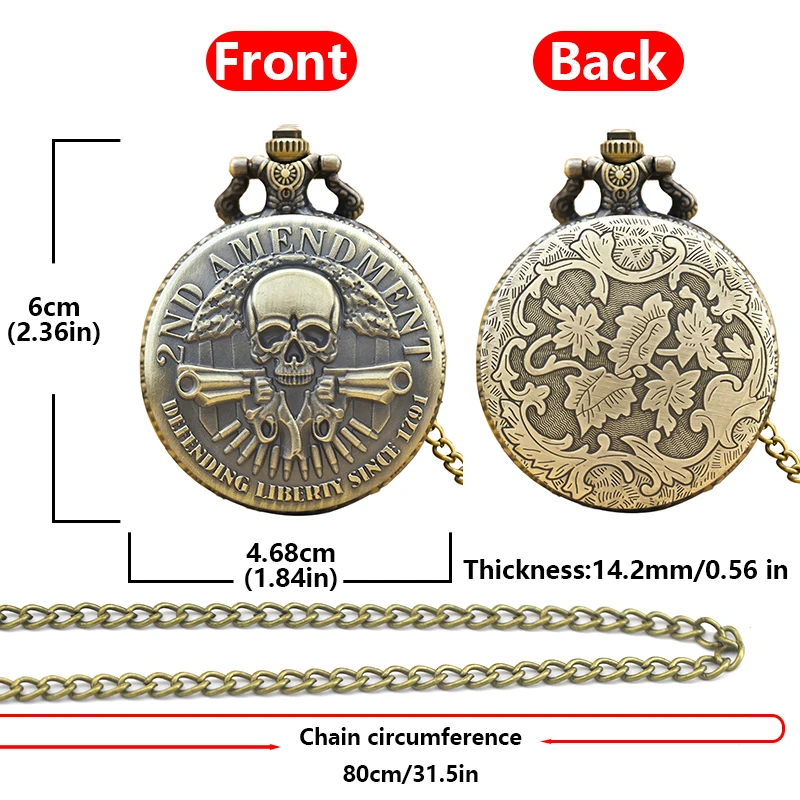 Retro Charm Neutral Fashion Dual Gun Skull Carving Quartz Steampunk Pocket Watch Men's and Women's Necklace Pendant Gift