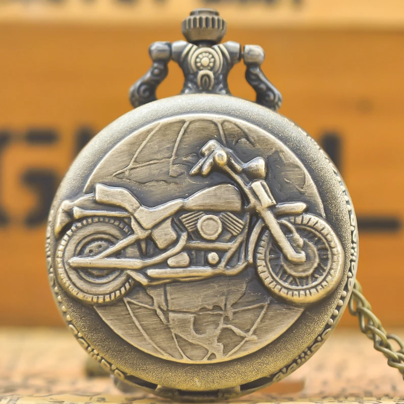 Retro Charm Neutral Fashion Motorcycle Carving Quartz Steampunk Pocket Watch Men's and Women's Necklace Pendant Gift