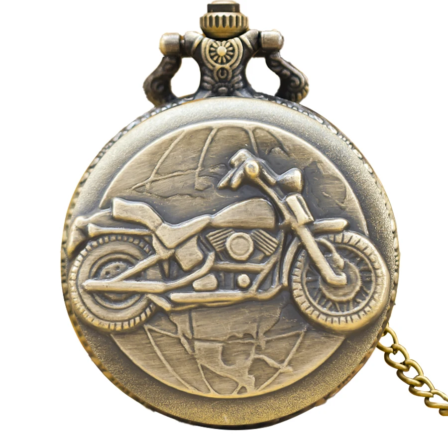 Retro Charm Neutral Fashion Motorcycle Carving Quartz Steampunk Pocket Watch Men's and Women's Necklace Pendant Gift