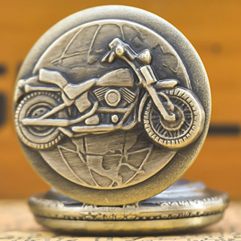 Retro Charm Neutral Fashion Motorcycle Carving Quartz Steampunk Pocket Watch Men's and Women's Necklace Pendant Gift