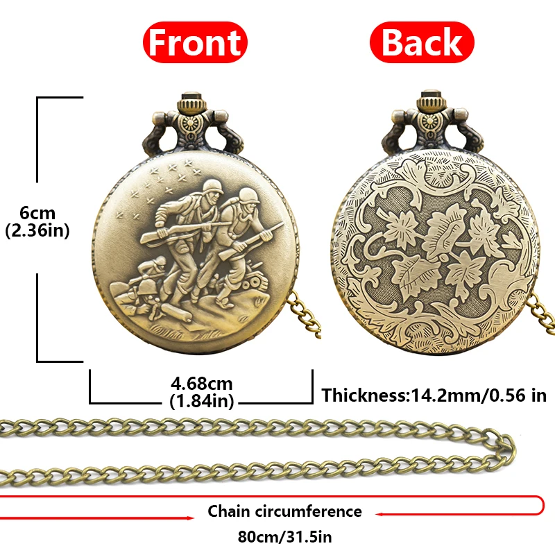Retro Charm Neutral Fashion Soldier Charge Carving Quartz Steampunk Pocket Watch Men's and Women's Necklace Pendant Gift