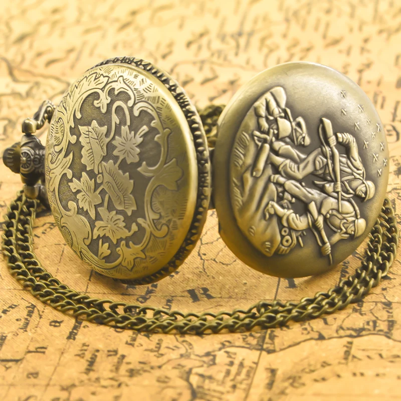 Retro Charm Neutral Fashion Soldier Charge Carving Quartz Steampunk Pocket Watch Men's and Women's Necklace Pendant Gift