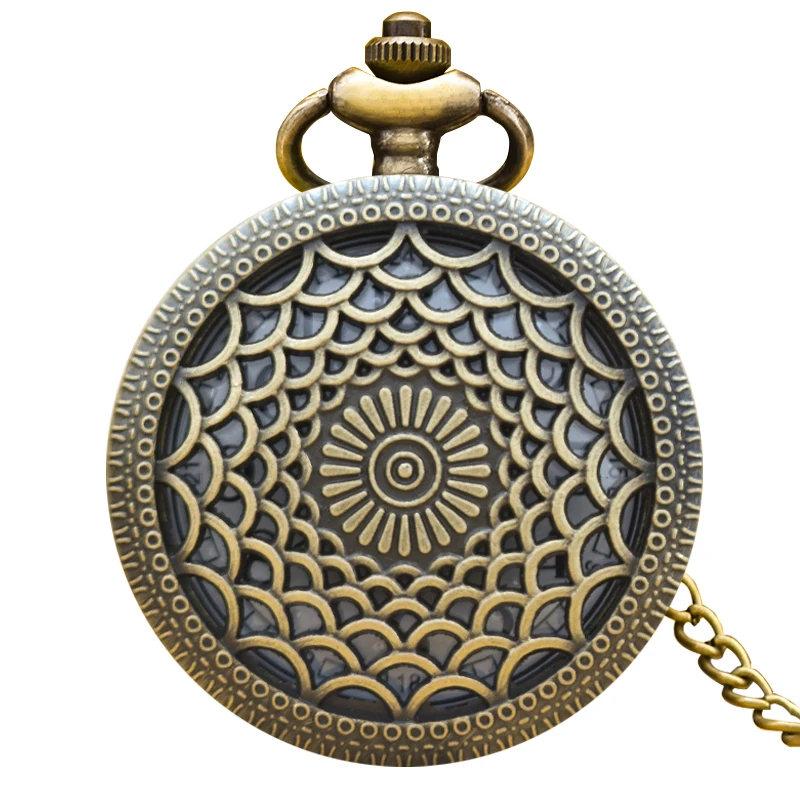 Vintage Bronze Flip Creative Necklace Quartz Pocket Watch Fashion Male And Female Students Universal