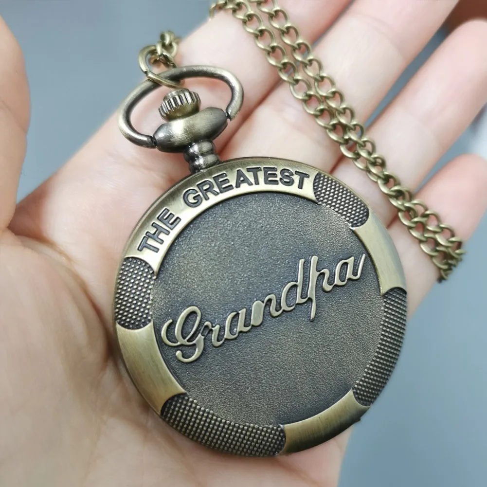 Gift to the Greatest Grandpa Quartz Pocket Watch Arabic Numerals Dial Necklace Wall Clock Birthday Holiday Gift