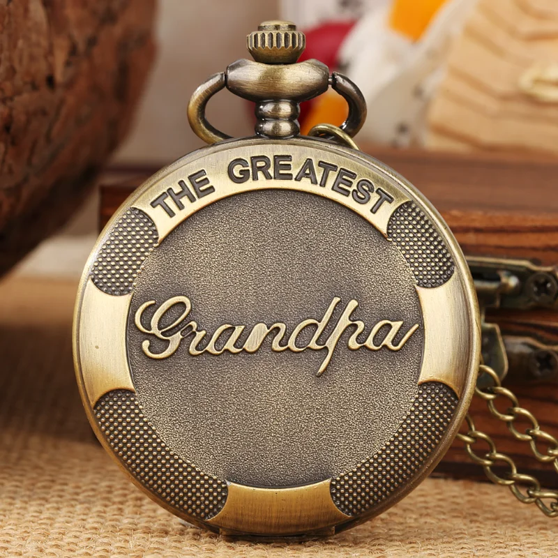 Gift to the Greatest Grandpa Quartz Pocket Watch Arabic Numerals Dial Necklace Wall Clock Birthday Holiday Gift