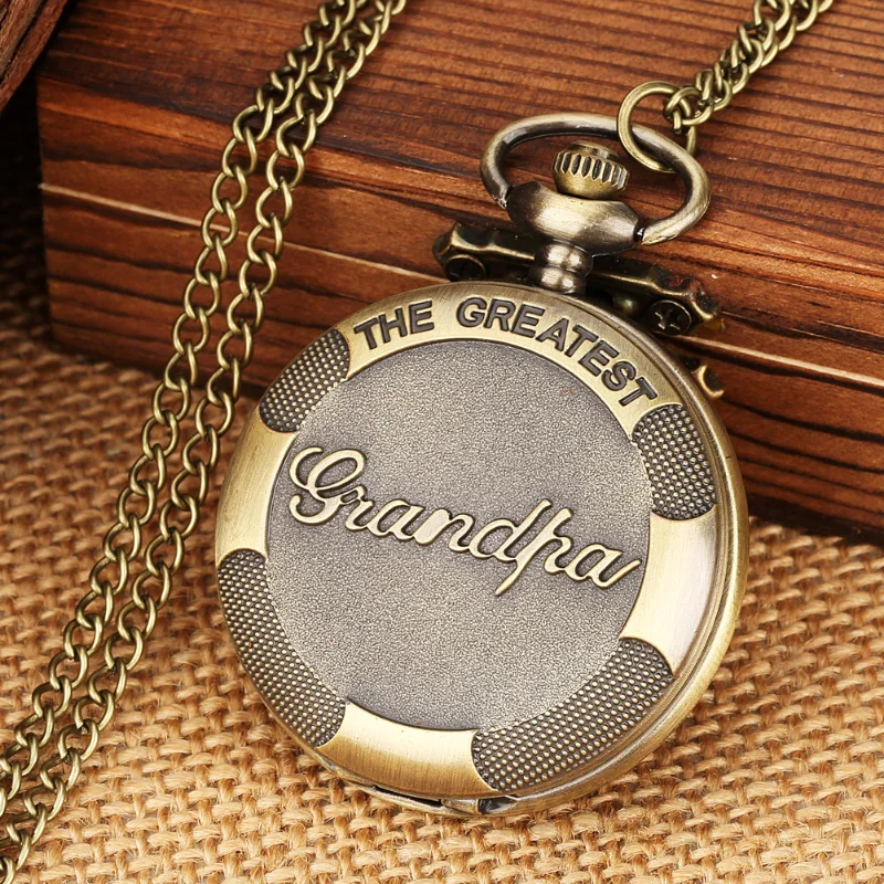 Gift to the Greatest Grandpa Quartz Pocket Watch Arabic Numerals Dial Necklace Wall Clock Birthday Holiday Gift