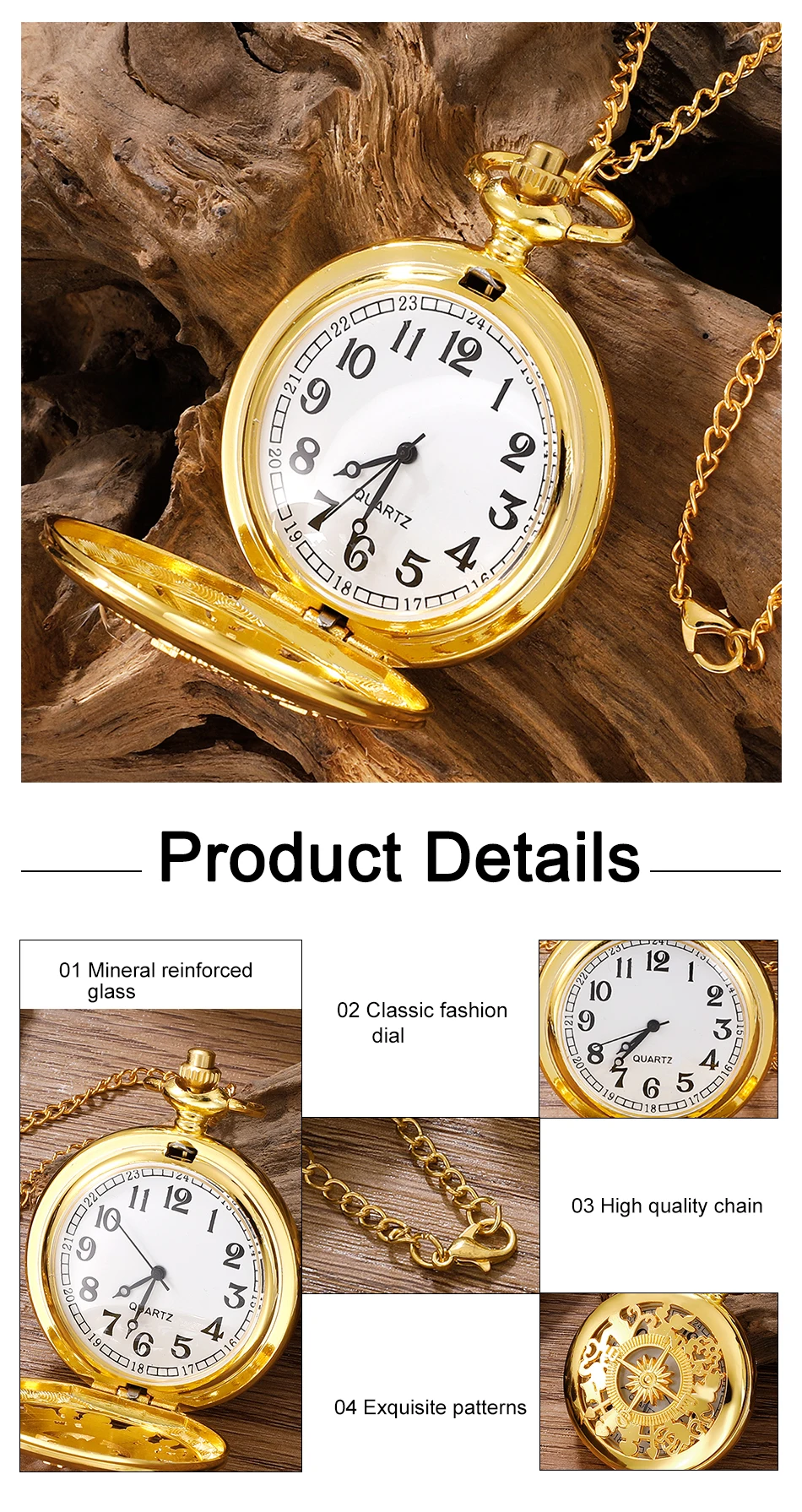 2026 New Antique Steampunk Vintage Arabic Numerals Quartz Pocket Watch Gold Case Necklace Pendant Clock Chain Mens Women