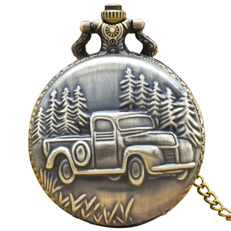 Vintage Bronze Clamshell Vintage Car Cameo Necklace Quartz Pocket Watch Gifts Are Common For Male And Female Students